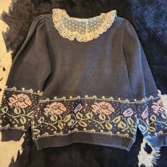 Sweater Loft New York Vintage Lace Trim Sweater Blue Size Medium - Picture 6 of 9